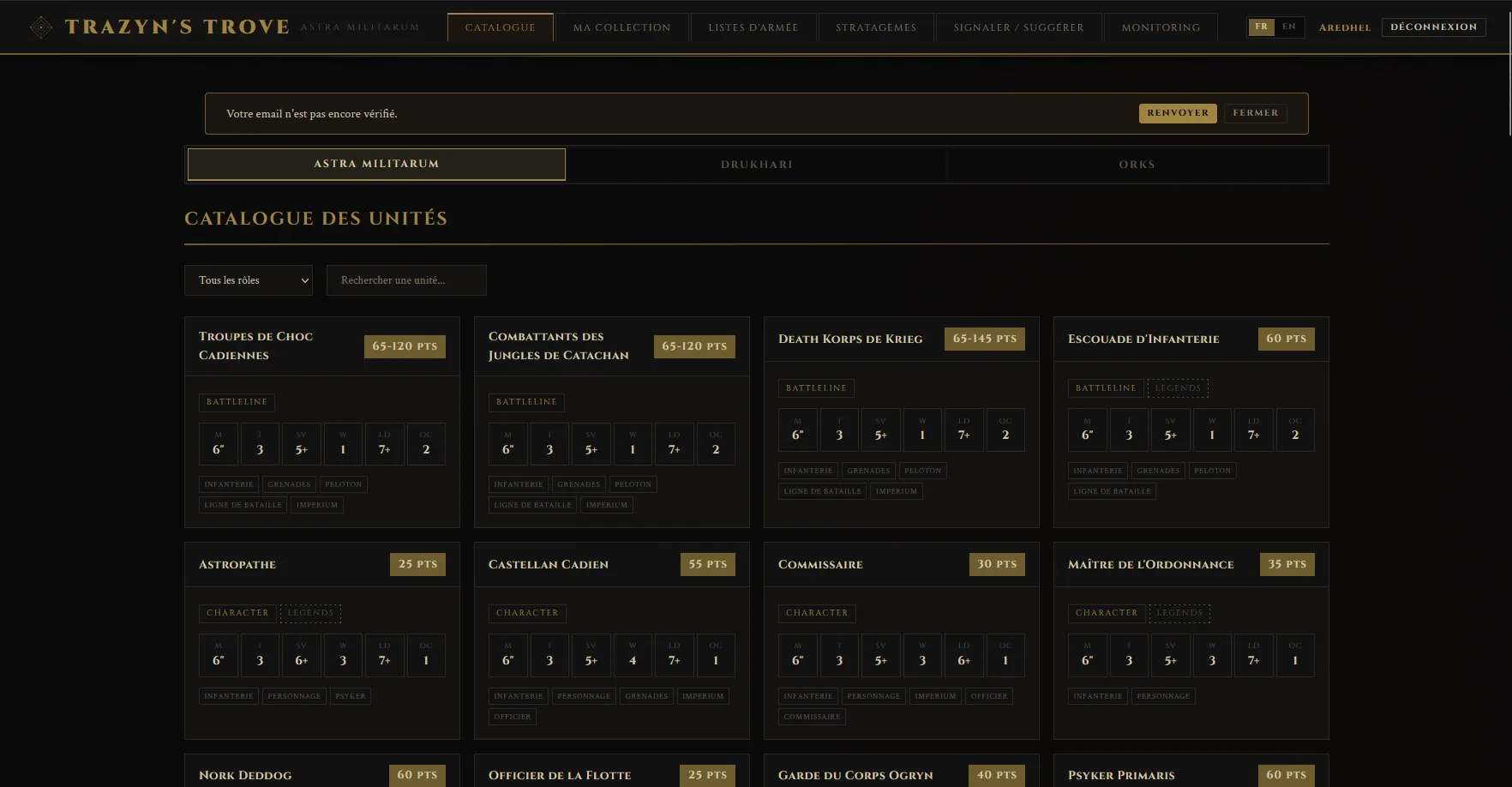 Catalogue des unit&eacute;s